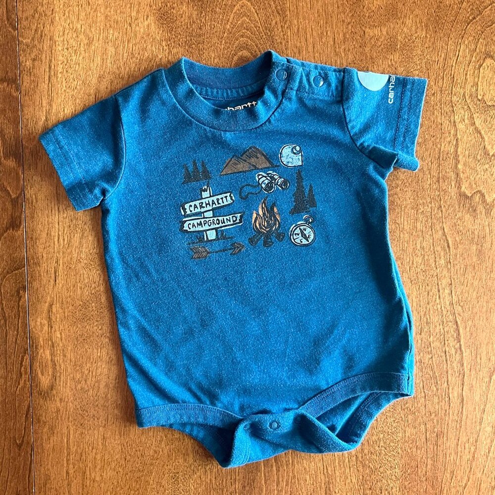 Carhartt blue camping onesie 6m